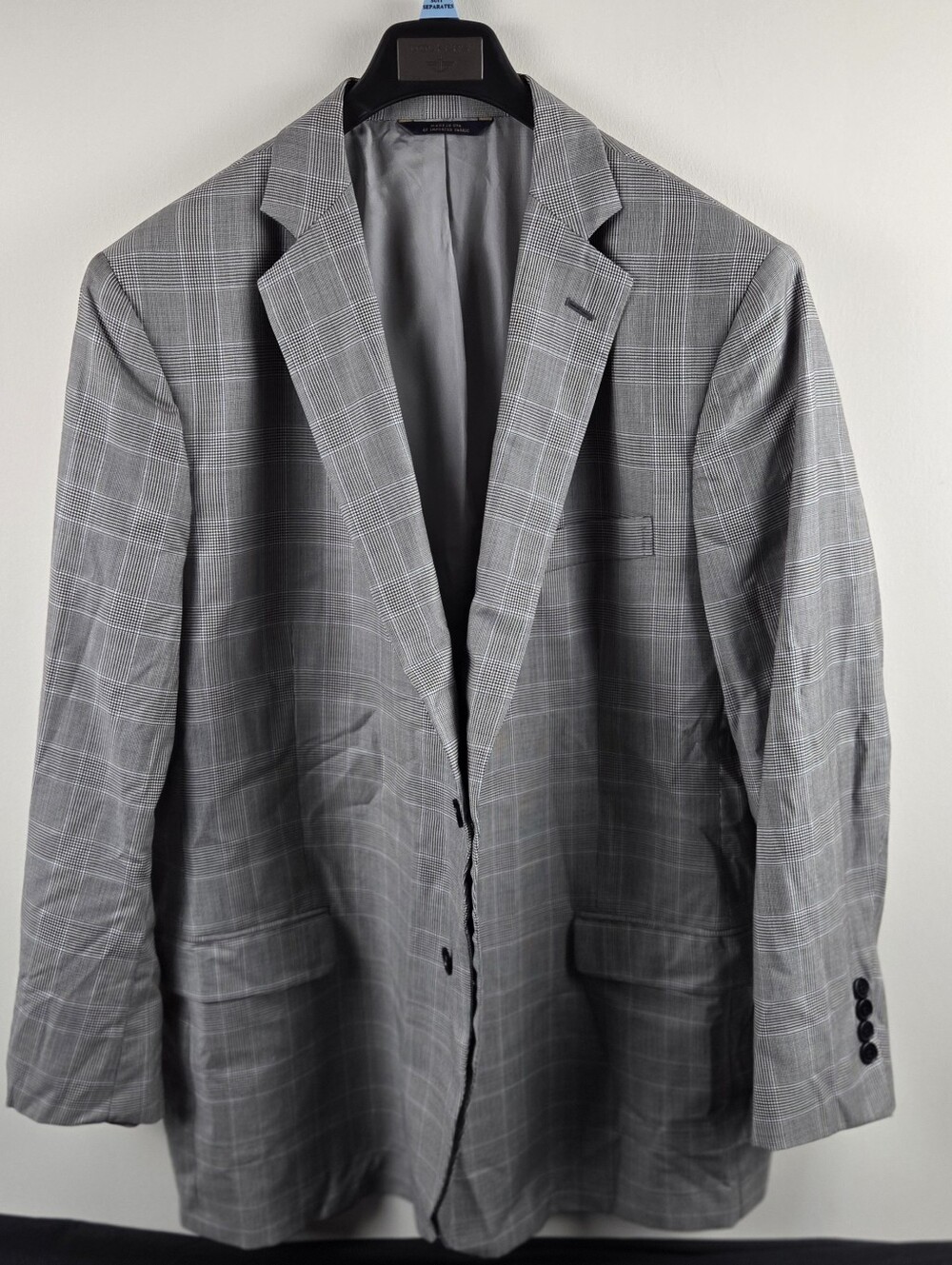 Brooks Brothers Custom Tailored Suit Jacket Mens 46R Gray Plaid Union Made Wool